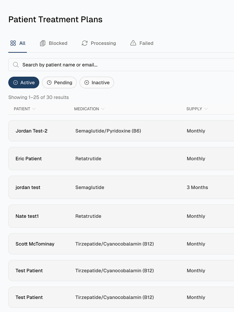 After: the same Patient Treatment Plans screen rebuilt with Script tokens as a consistent table layout
